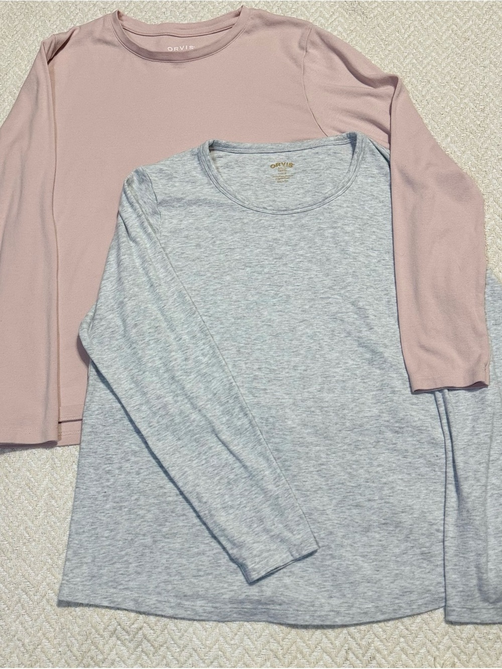 Orvis Perfect Tee Bundle 2 L Pima Cotton Modal Long Sleeve Crewneck Pink & Gray